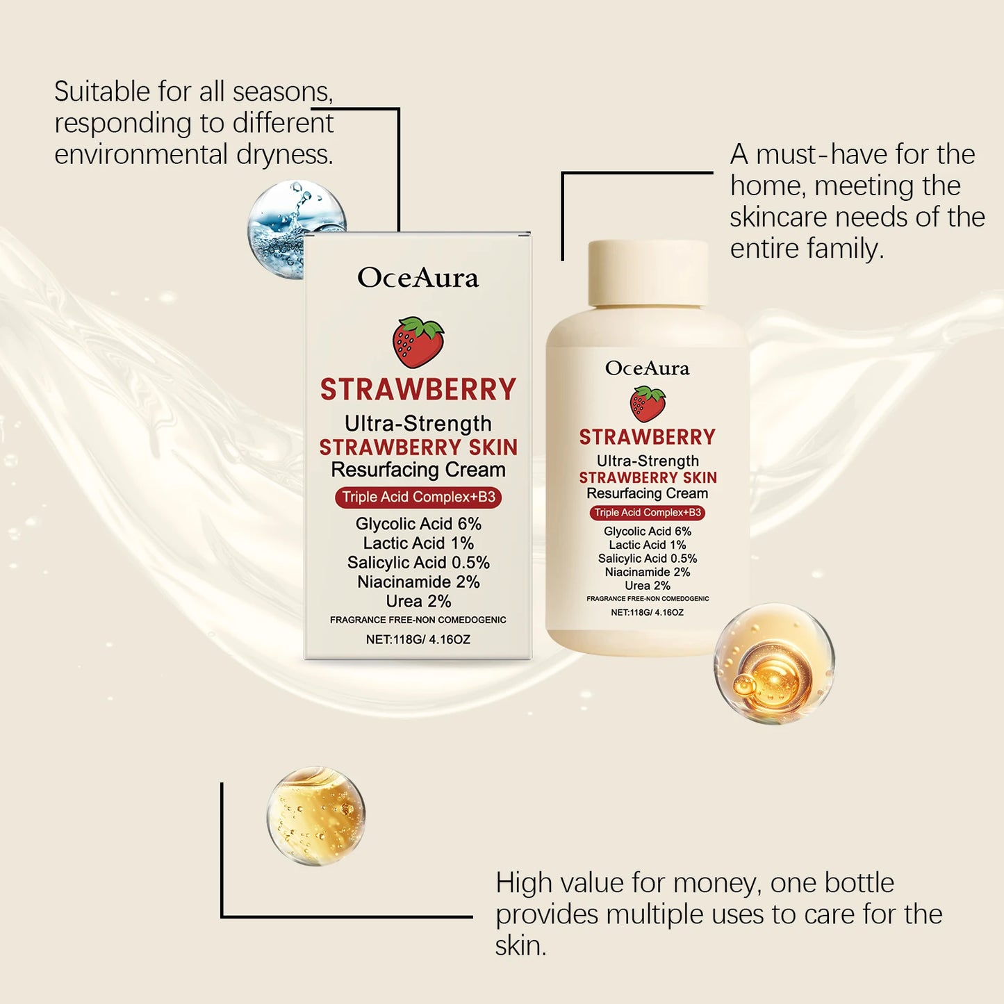 Winter Skincare Cream for Dry Flaky Skin Moisturizer with Strawberry Soothing Redness and Chapped Skin Care Barrier Protection