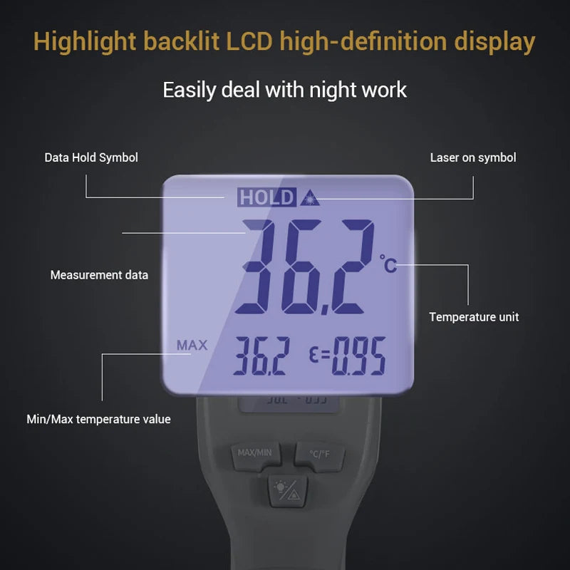 Industrial Laser LCD Digital IR Infrared Thermometer Temperature Meter Point -50-500 Degree Non-Contact Thermometer Pyrometer