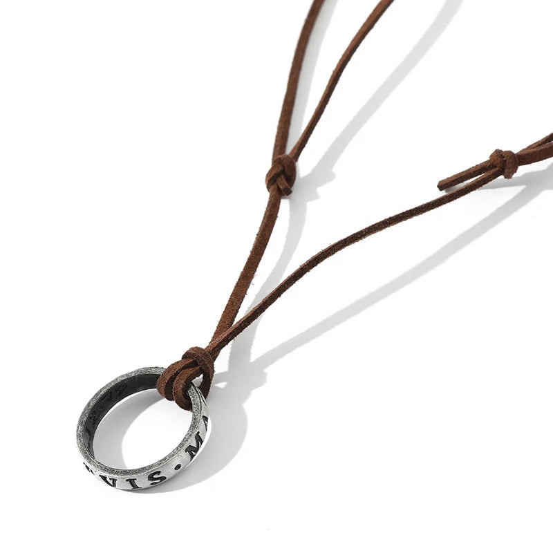 Movie Game Uncharted 4 Necklace Nathan Drake Cosplay Ring Leather Code Ancient Vintage Pendant Jewelry Prop
