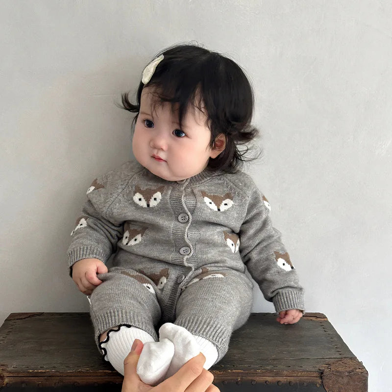 Baby Clothes 2025 Autumn and Winter New Boy's Knitted Jumpsuit Super Cute Cartoon Animal Baby Girl's Climbing Clothes