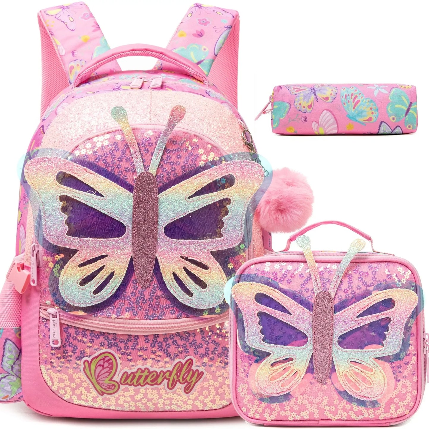 Cute School Backpack for Girls Children Shoulder Bag with Insulated Lunch Box Casual Daypack for Students Back To School Gift