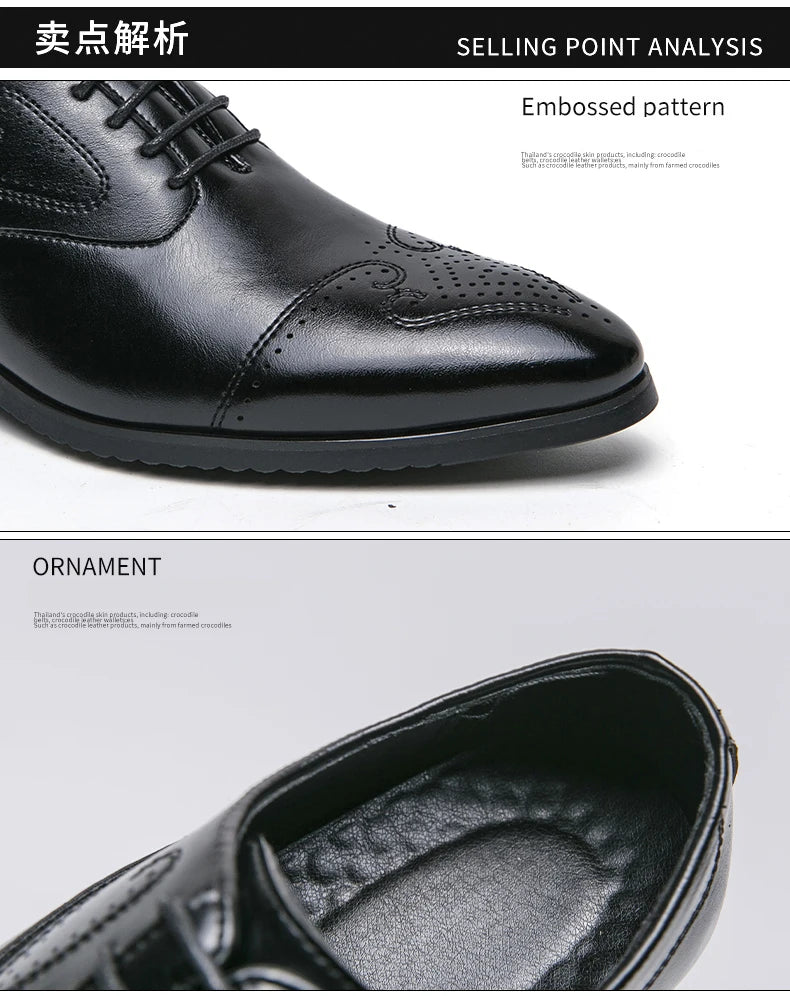 Formal Brogues Shoes Men Classic Social Casual Business Shoes Man Wedding Men's Dress Shoes Party Pointy Toe Leather Shoes Male