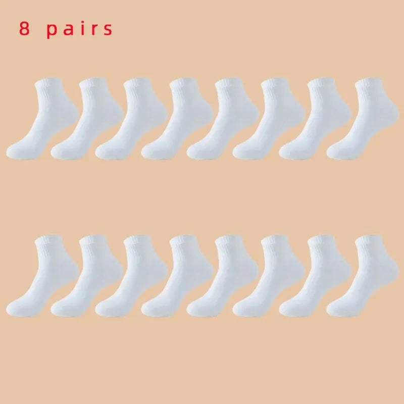 5/8 Pairs of MEN'S AND WOMEN'S Black Cotton Business Mid Length Soft and Warm Autumn/winter Solid Color Casual Socks