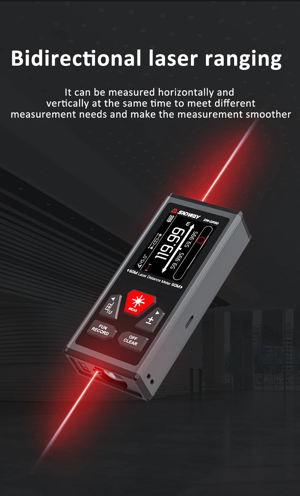 SW-DR/DG Series 2 Way Laser Measure Meter Rangefinder Red/Green Laser Distance Meter 60M/100M Digital Rechargeable Range Finder