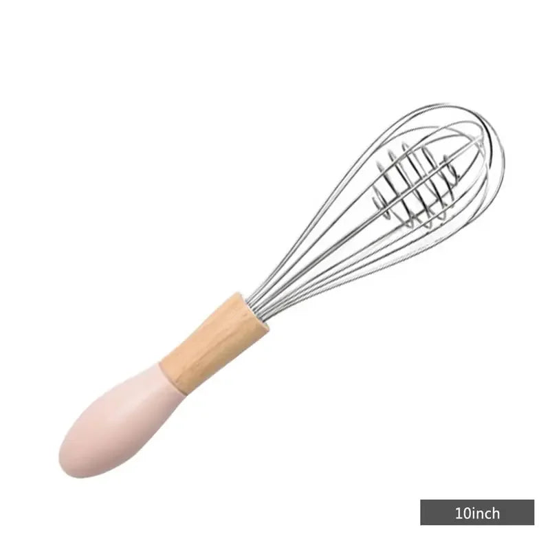 Manual Egg Blender with Wood Handle Stainless Steel Hand Beater Dough Cream Stirring Mixer Whisk Cooking Baking Kitchen Tools
