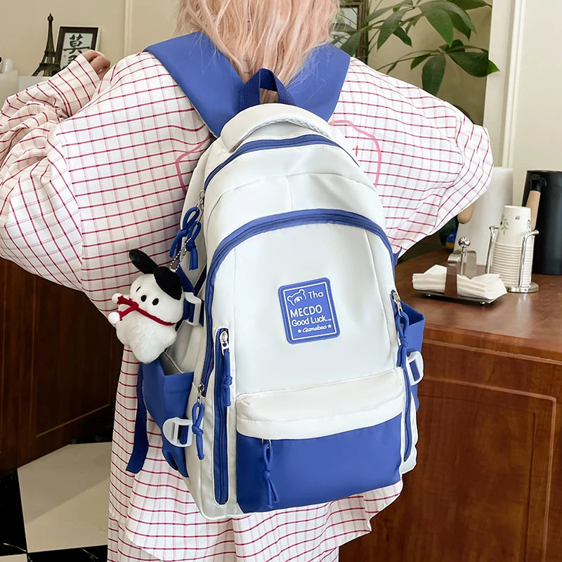 College Style Color Blocked Student School Bags Lightweight Large Capacity Multi-layer Storage Computer Backpack Campus Travel