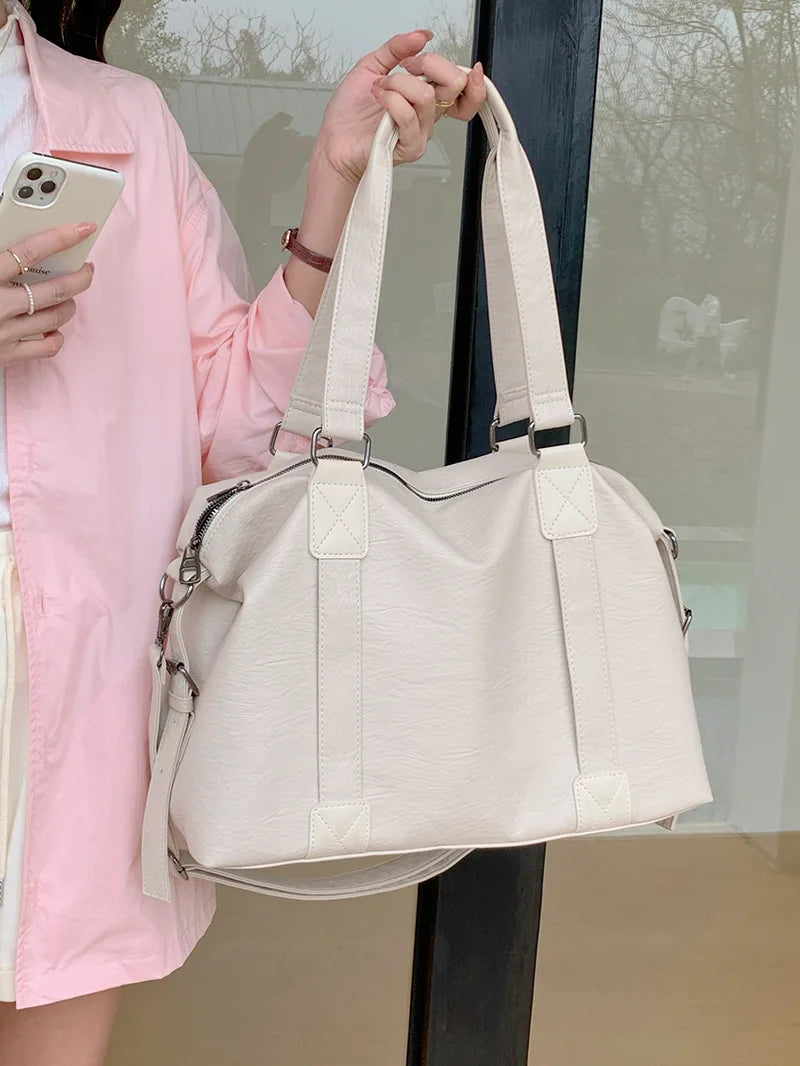 Fashion Tote Bag Leather Women Bag Simplicity Handbag Solid Vintage Shoulder Messenger Bag for Ladies
