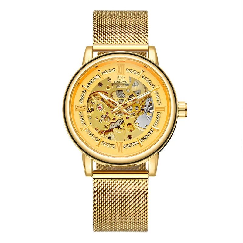 Men's automatic mechanical watch, European and American fashion hollow mechanical watch, woven mesh belt men's watch