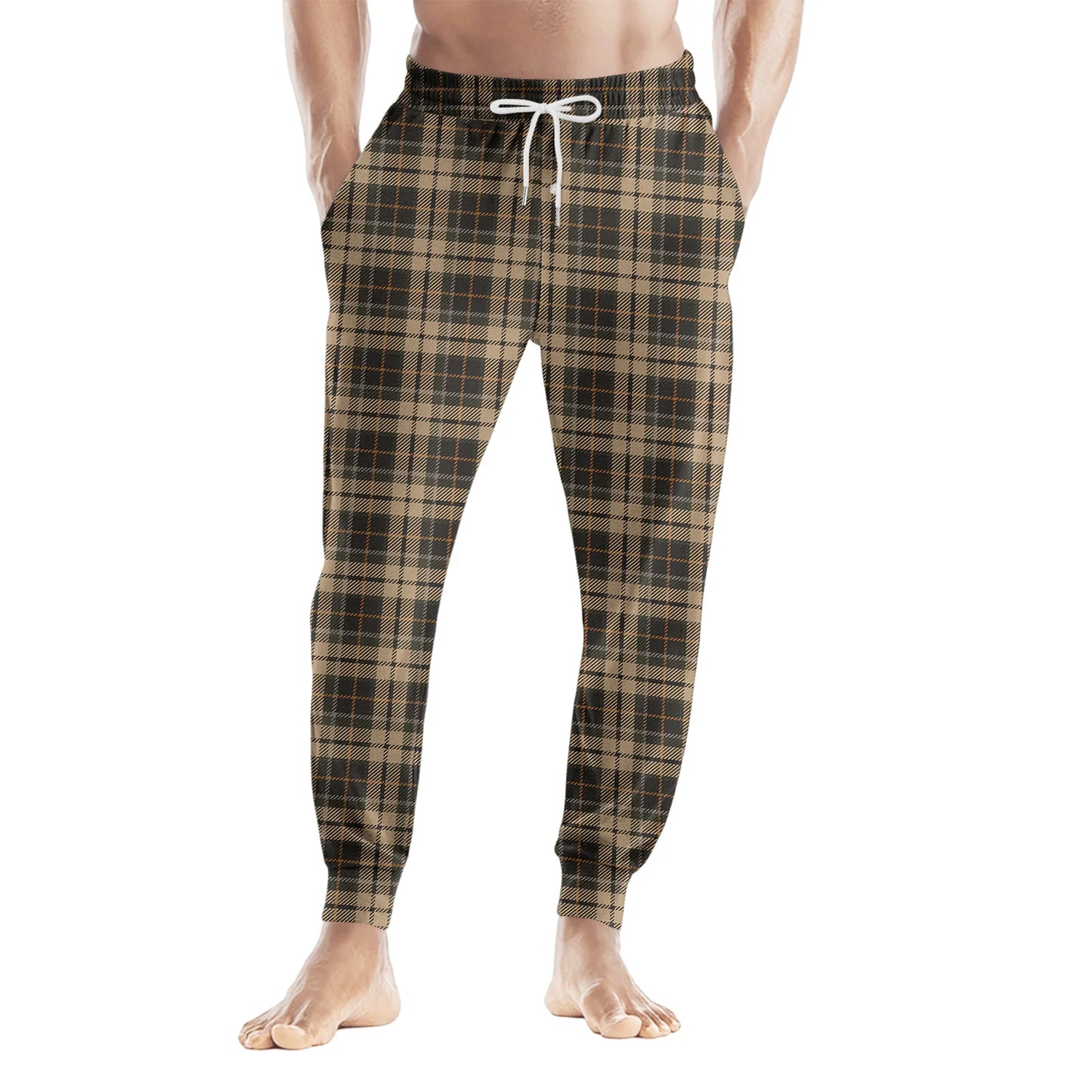 Men'S Plaid Casual Pants Checkered Pattern Cuffed Design Comfortable Fabric Suitable Daily Wear All Seasons Trendy Pajama Pants