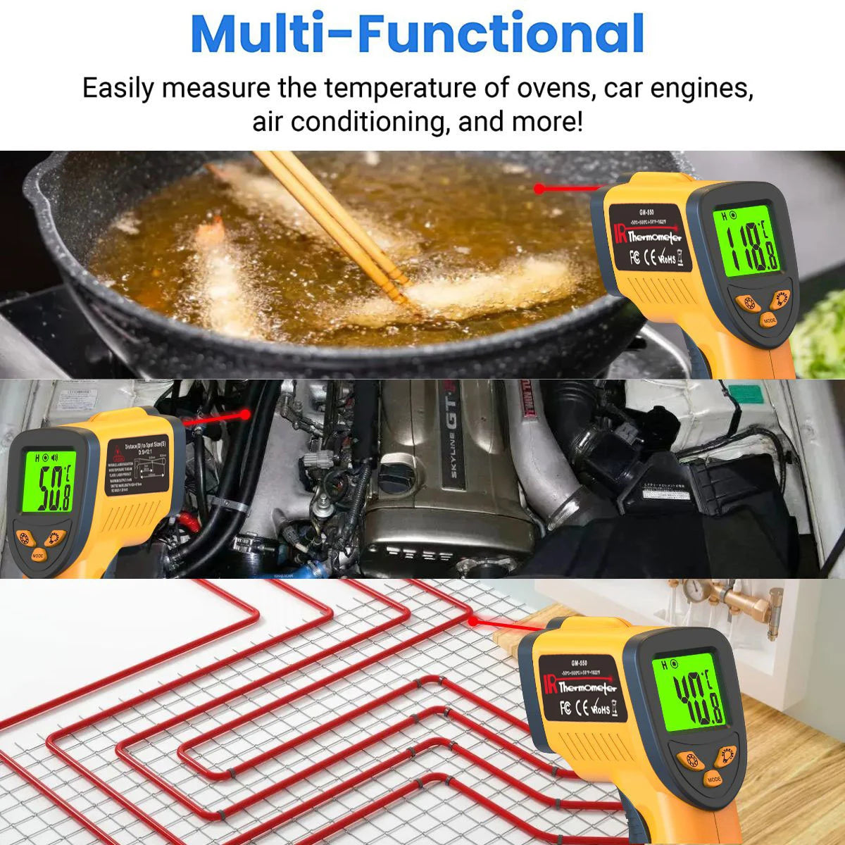 LAOLAU GM550 Infrared Thermometer Non-contact Laser Temperature Gun Handheld Temperature Sensor Handheld Digital Pyrometer 500°C