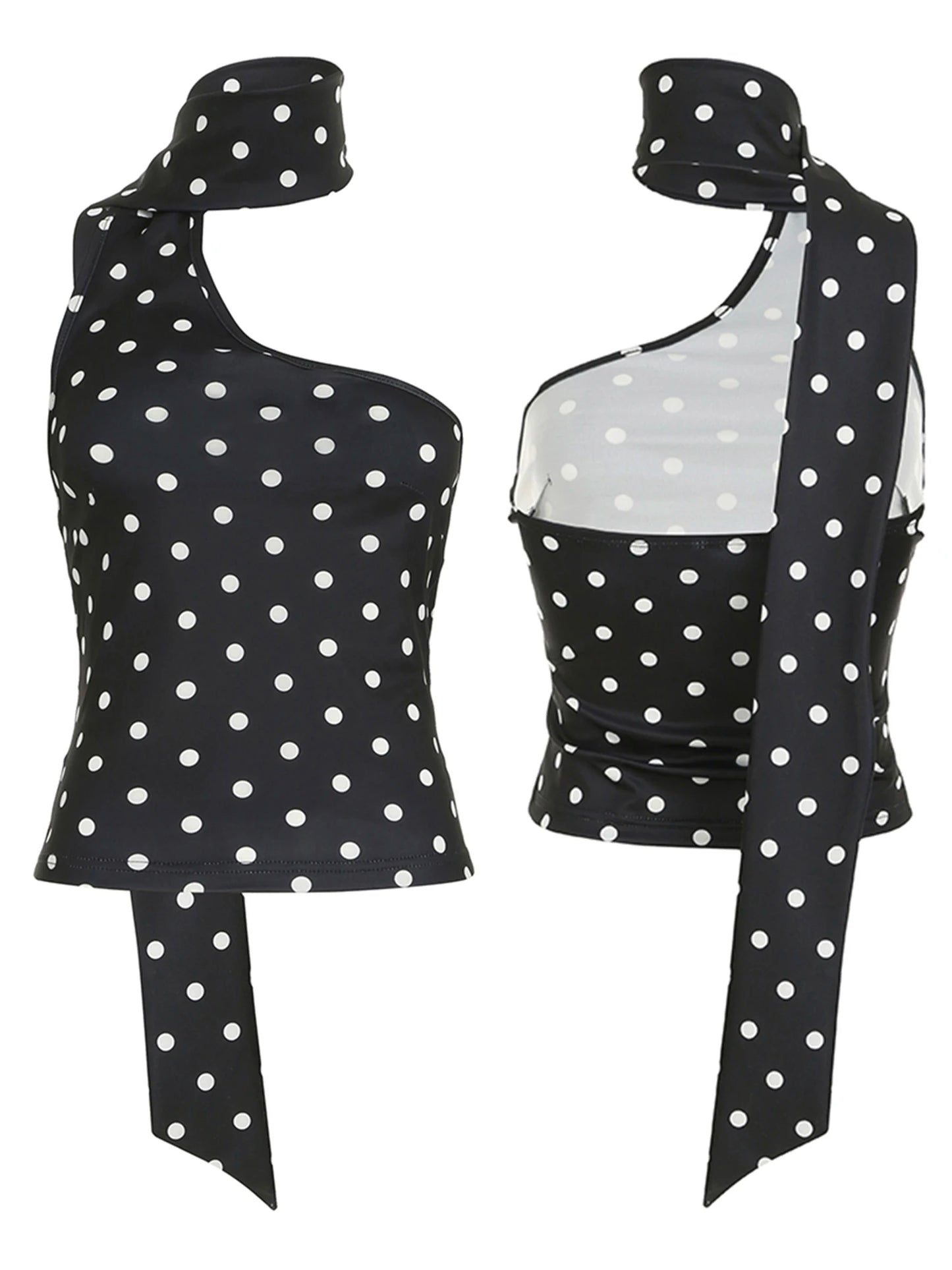 Women s Summer One Shoulder Tank Tops Sleeveless Open Back Halter Neck Dot Print Vest