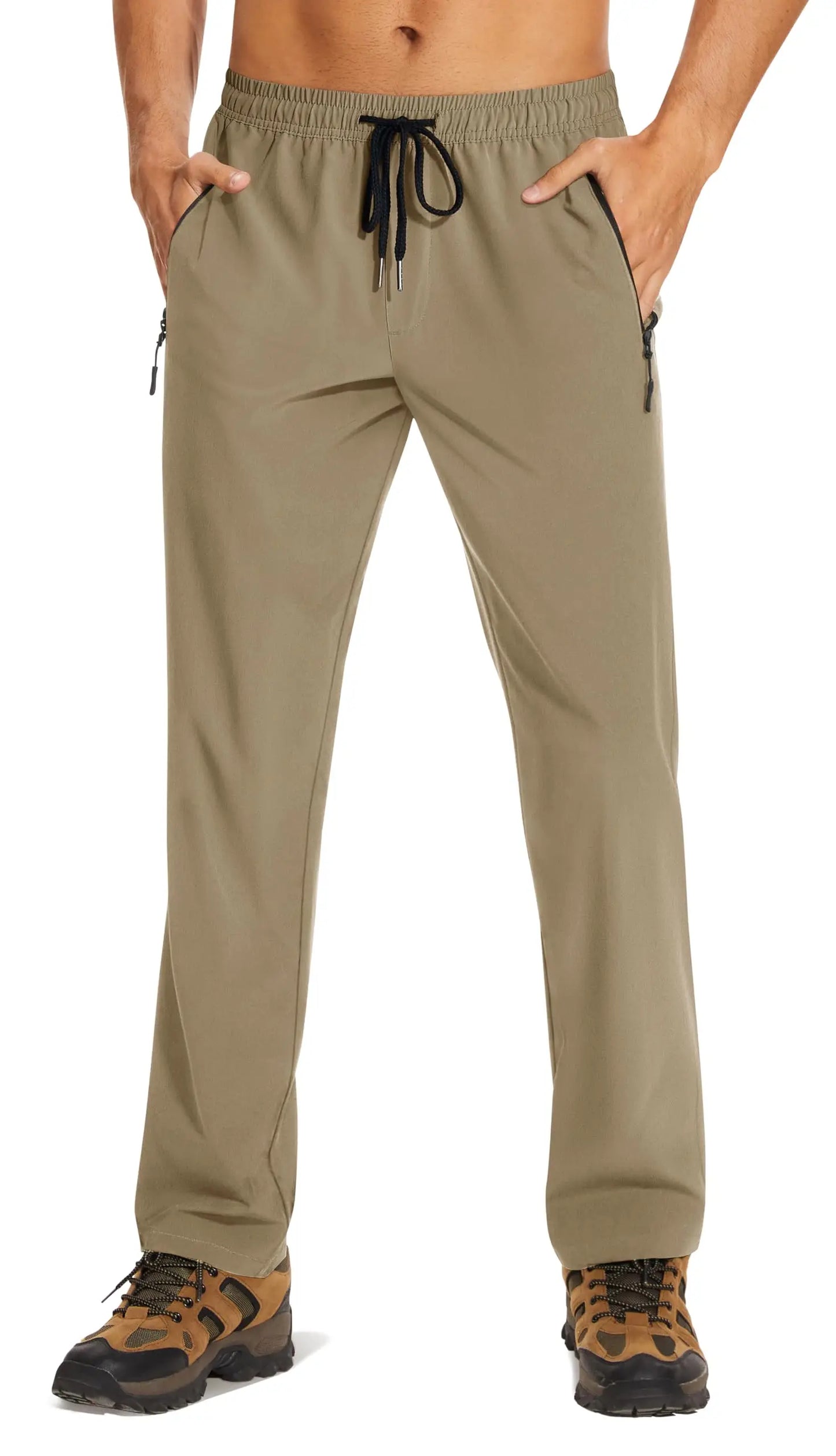 TACVASEN Summer Quick Dry Pants Mens Zip Pockets Elastic Waist Pants Hiking Jogging Running Pants Fashion Gym Fitness Trouser
