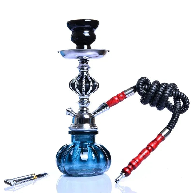 Glass Hookah Set with Ceramic Shisha Bowl Imitation Leather Hose Metal Charcoal Tongs Accessories Chicha Narguile Sheesha Set