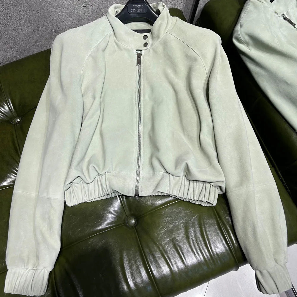 Cropped Suede Brown Women Jacket Drop-shoulder Real Leather Jackets 2025 New Outerwear