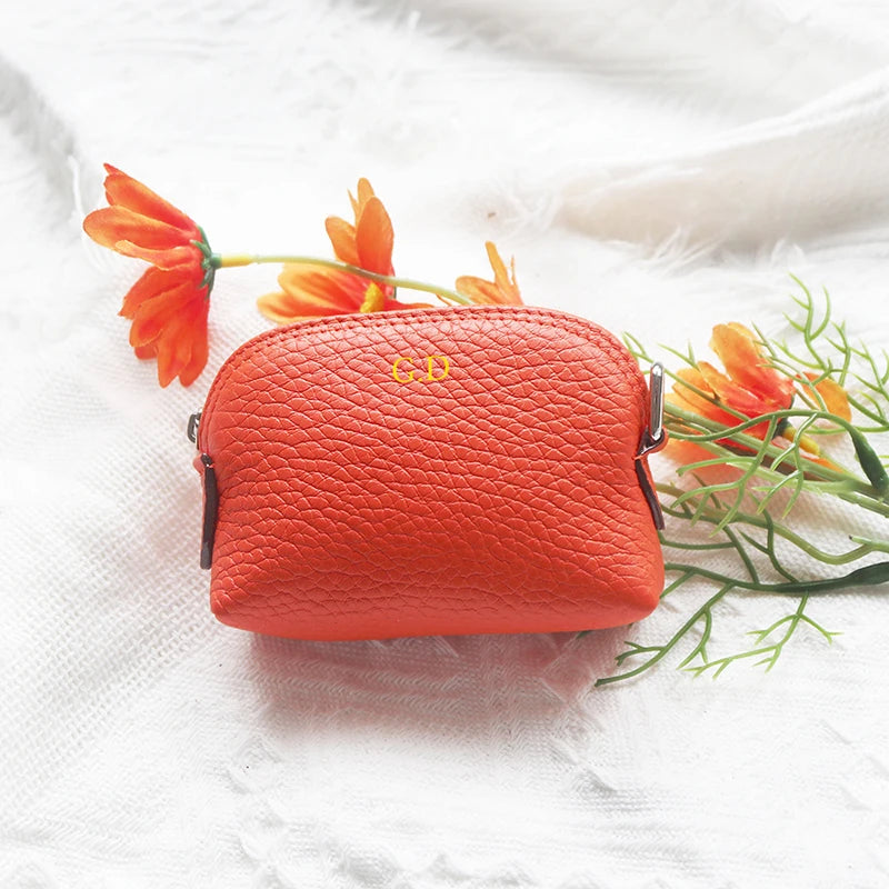 Genuine Leather Woman Coin Purse Luxury Fashion Custom Letter Pouch Mini Key Wallet Luxury Design Earphone Storage Cosmetic Bag