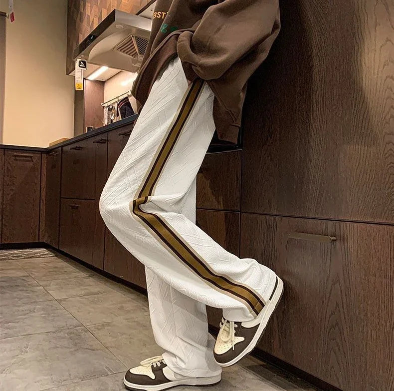 Man Sweat Pants Wide Leg Trousers Stripe Straight Men's Sweatpants Sport Athletic Track Tracksuit Bottoms Harajuku Trend Popular