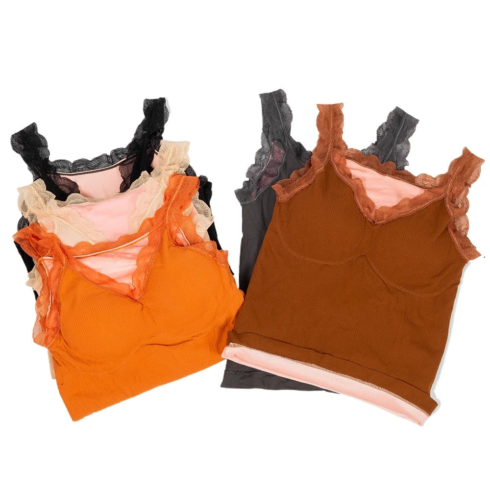 Thermal Underwear Padded Vest Thermo Lingerie Women Winter Clothing Warm Top Inner Wear Thermo Shirt Undershirt Intimate Lace