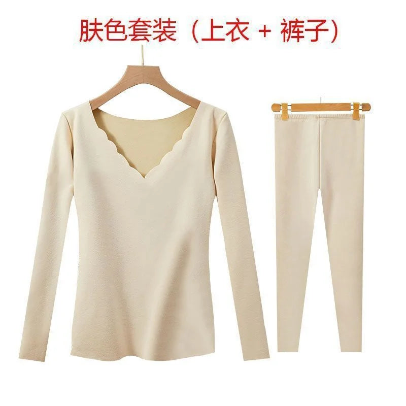 Warm Suit for Women's Autumn Clothes, Wool Base Shirt Slim Suit