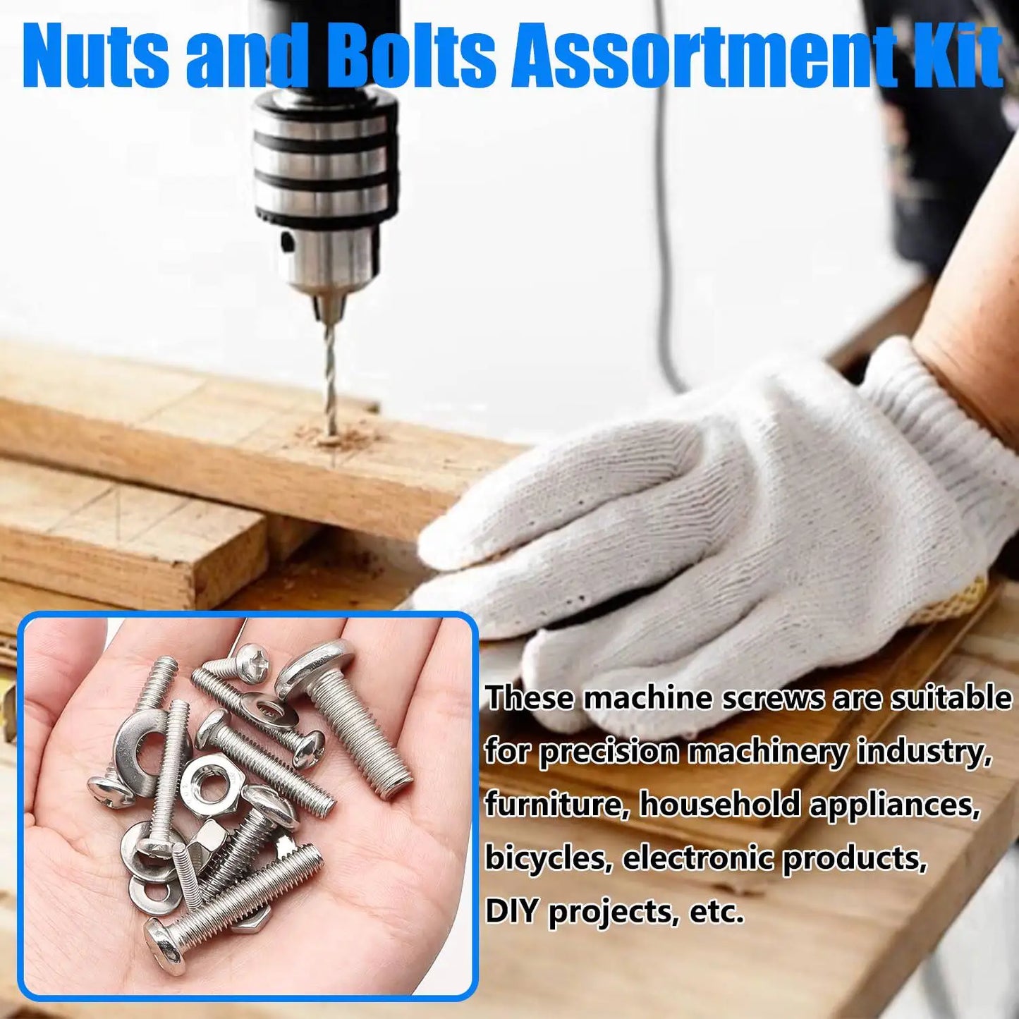 1287Pcs Nuts and Bolts Assortment Kit, Stainless Steel Bolts Machine Screws Hardware Assortment Kit, Metric Phillips Pan Head Sc
