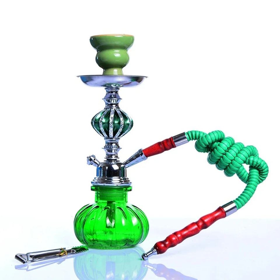Glass Hookah Set with Ceramic Shisha Bowl Imitation Leather Hose Metal Charcoal Tongs Accessories Chicha Narguile Sheesha Set