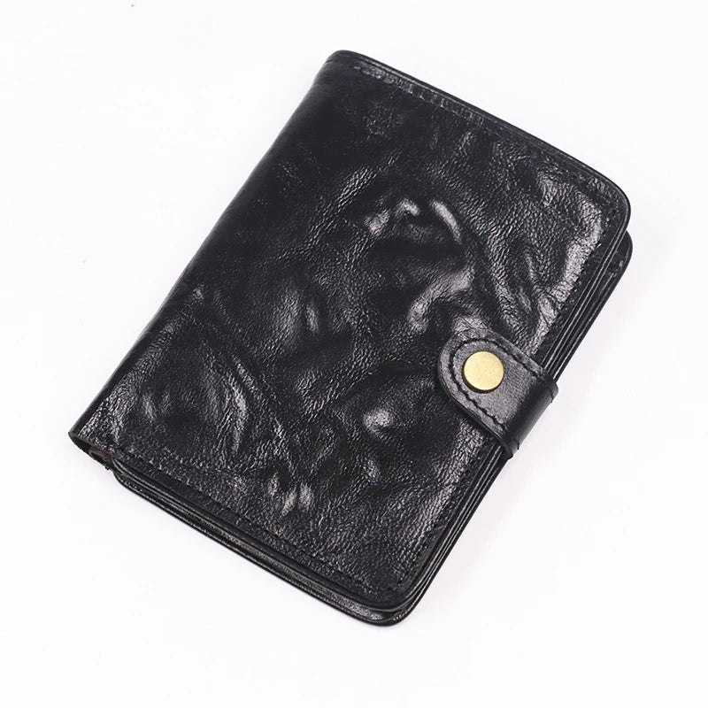 Genuine Leather Wallet For Men Vintage Real Cowhide Wrinkled Short Bifold Slim Thin Hasp Men's Wallets Purse Credit Card Holder