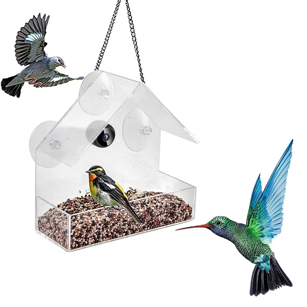 Smart Birds Hanging Feeder Acrylic with Camera Feeding House Transparent 1080P HD Easy Installation for Outdoor Garden