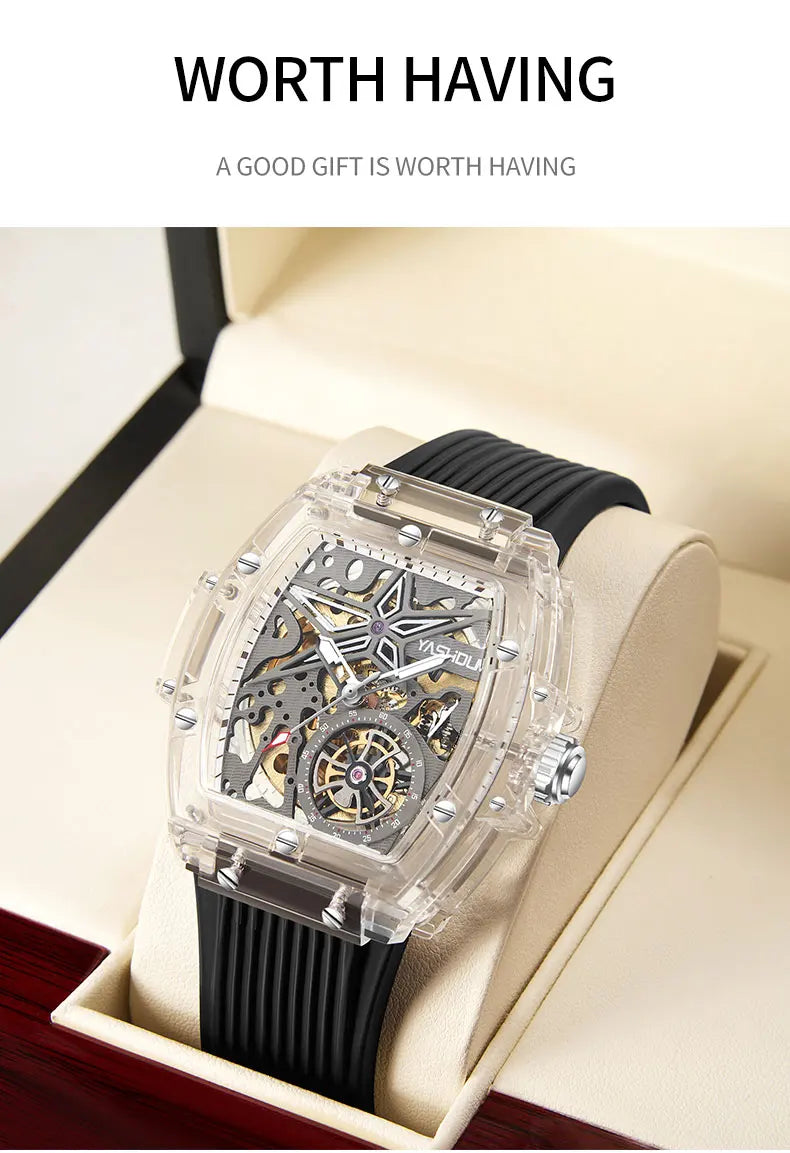 Automatic Mechanical Watch for Man Business Watch Double Side Hollows Skeleton Tourbillon Transparent Mechanical Men's Watch