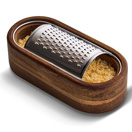 Cheese Grater With Wooden Container 304 Stainless Steel Cheese Grater Box Kitchen Parmesan Zester Cheese Grater Shredder JT