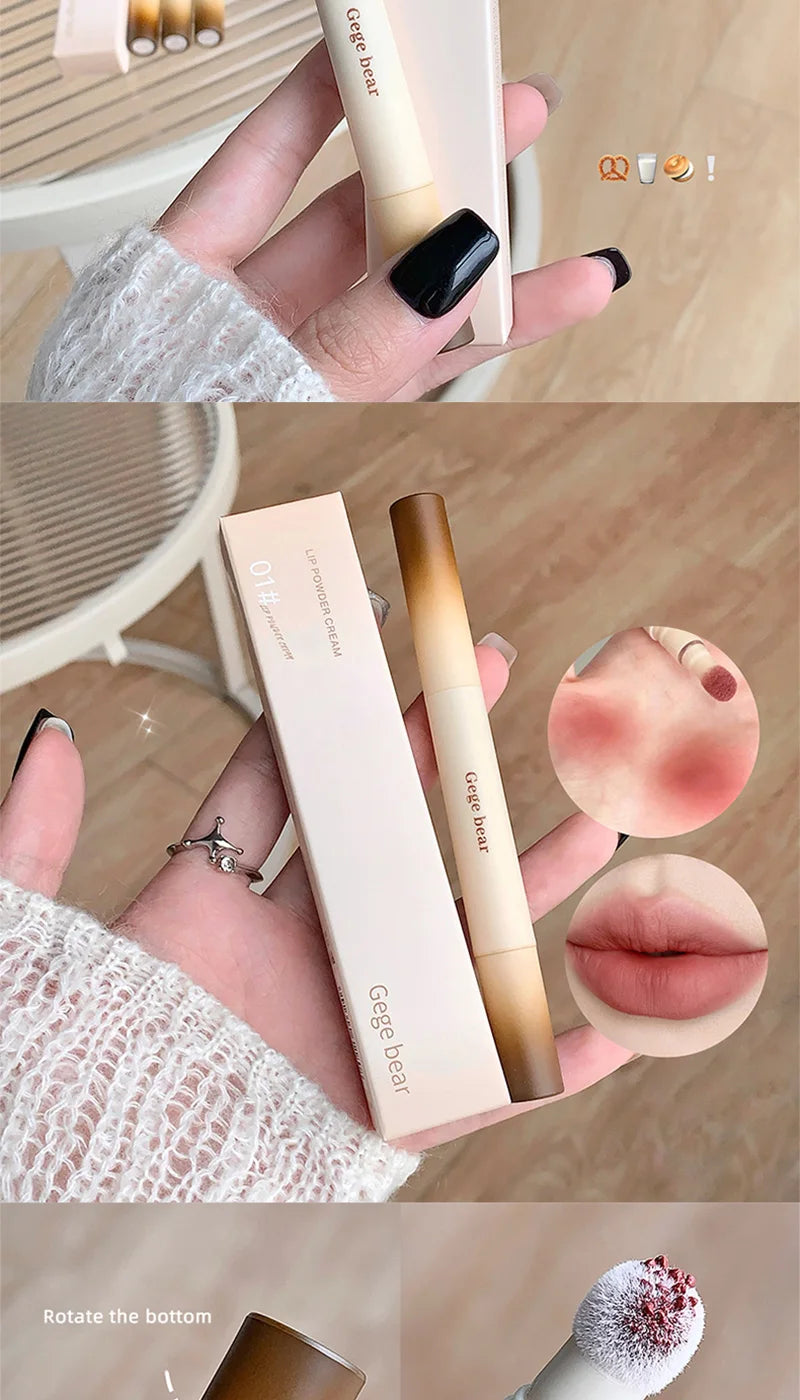 Gege Bear Velvet Matte Lip Powder Cream — Soft Velvet Finish, Natural-Looking and Skin-Tone Enhancing, Long-Lasting,