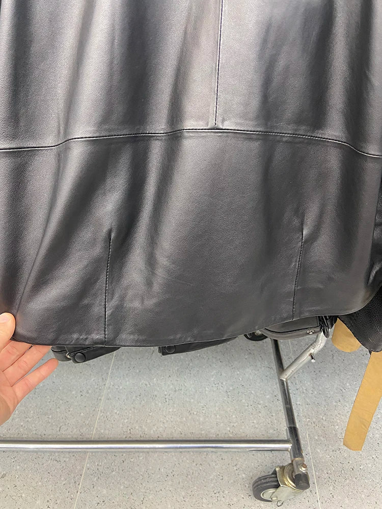 Women Spring Genuine Sheepskin Leather Autumn Fashion Classic Black Real Leather Jacket Oversize Loose Real Leather Coat