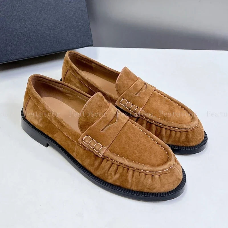 Women Loafers Round Toe Top Quality Genuine Leather Flats Shallow Comfort Daily Commute Walking Shoes Office Casual Shoes Hot