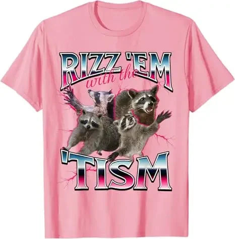 Autism Funny Rizz Em with The Tism Meme Autistic Racoon T-Shirt Cute 90s Style Bootleg Vintage Saying Tee Short Sleeve Blouses