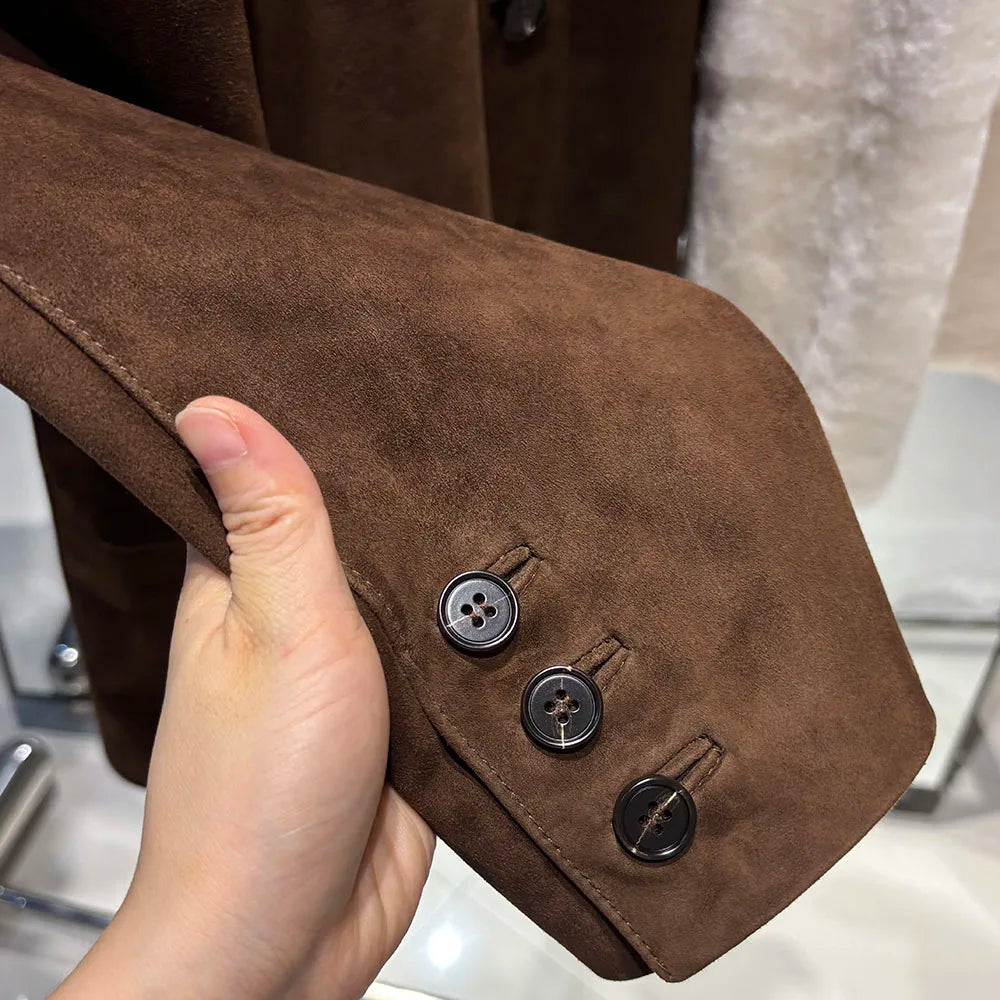 YOLOAgain Single Breasted Oversized Suede Blazer Women Real Leather Jacket Spring 2026
