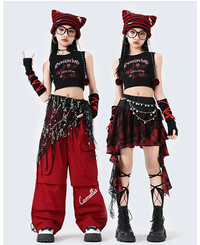 Hip Hop Sweet Girls Crop Top Street Dance Sweat Pants Jazz Girl Group Clothes Sets Kids K-pop Costumes Children Teens Streetwear