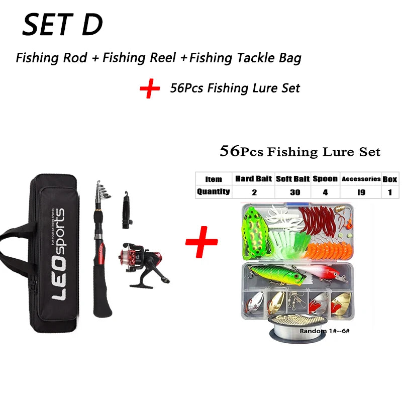 Fishing Rod Full Kits 1.6M Telescopic Sea and Spinning Reel Baits Lure Tackle Travel Fishing Gear Accessories Bag 6 Optional Set