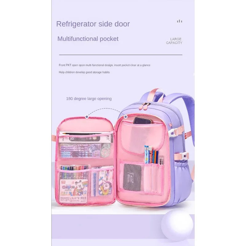 School Bag Oxford Cloth Polyester Waterproof Cute Cartoon Backpack Girls Spine Protection Rucksack Daily Campus Commuting Bag
