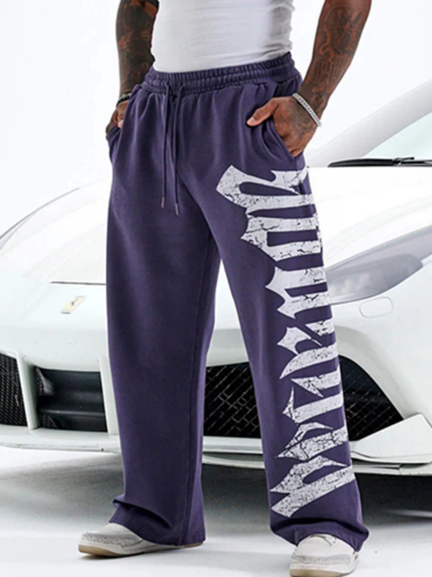 2026 Young American trendy sweatpants collaboration anime joggers cotton terry print wide-leg casual pants hip-hop street pants