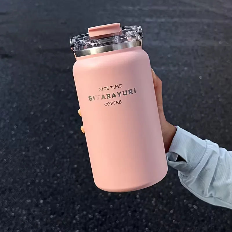 1.2L/1.5L Large Capacity Stainless Steel Insulated Water Bottle - with Wide Handle, Portable Outdoor Large Kettle,Hiking Bottle