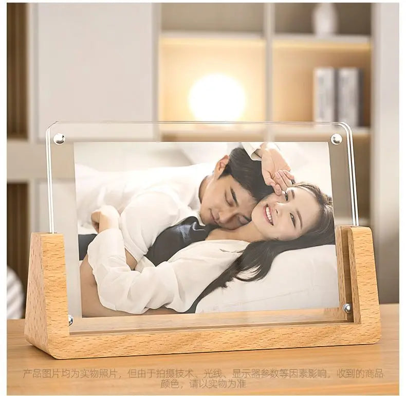 Rustic Wooden Photo Frames with Walnut Wood Base and High Definition Break Free Acrylic Covers for Tabletop or Desktop Display
