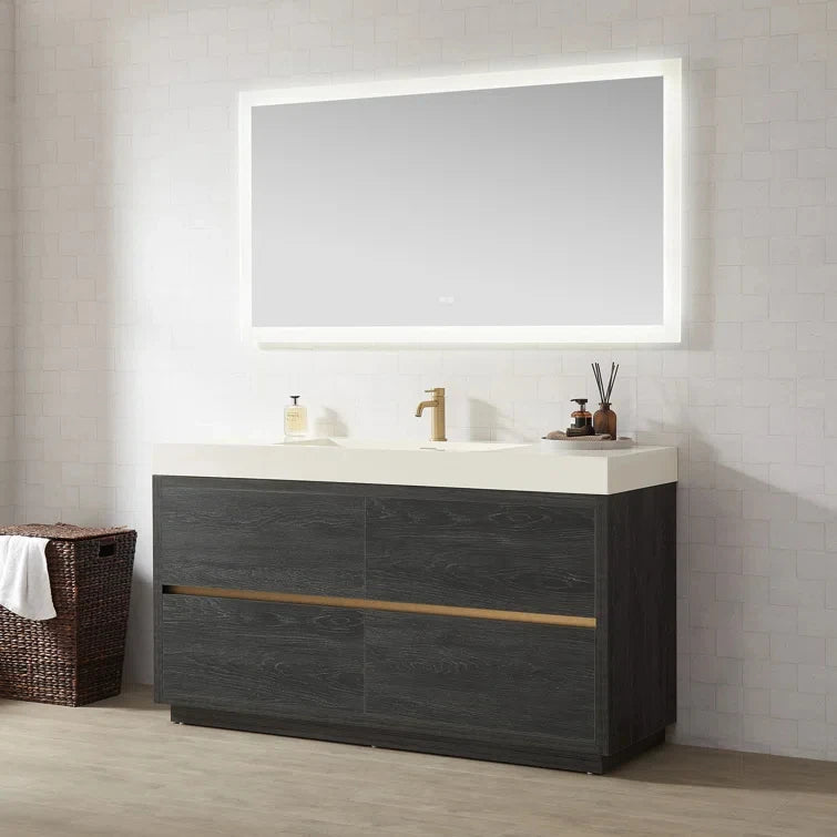 /60 Inch Furniture Bathroom Floor Standing Storage Cabinet Single Sink Bathroom Vanity Cabinet Set With Countertop