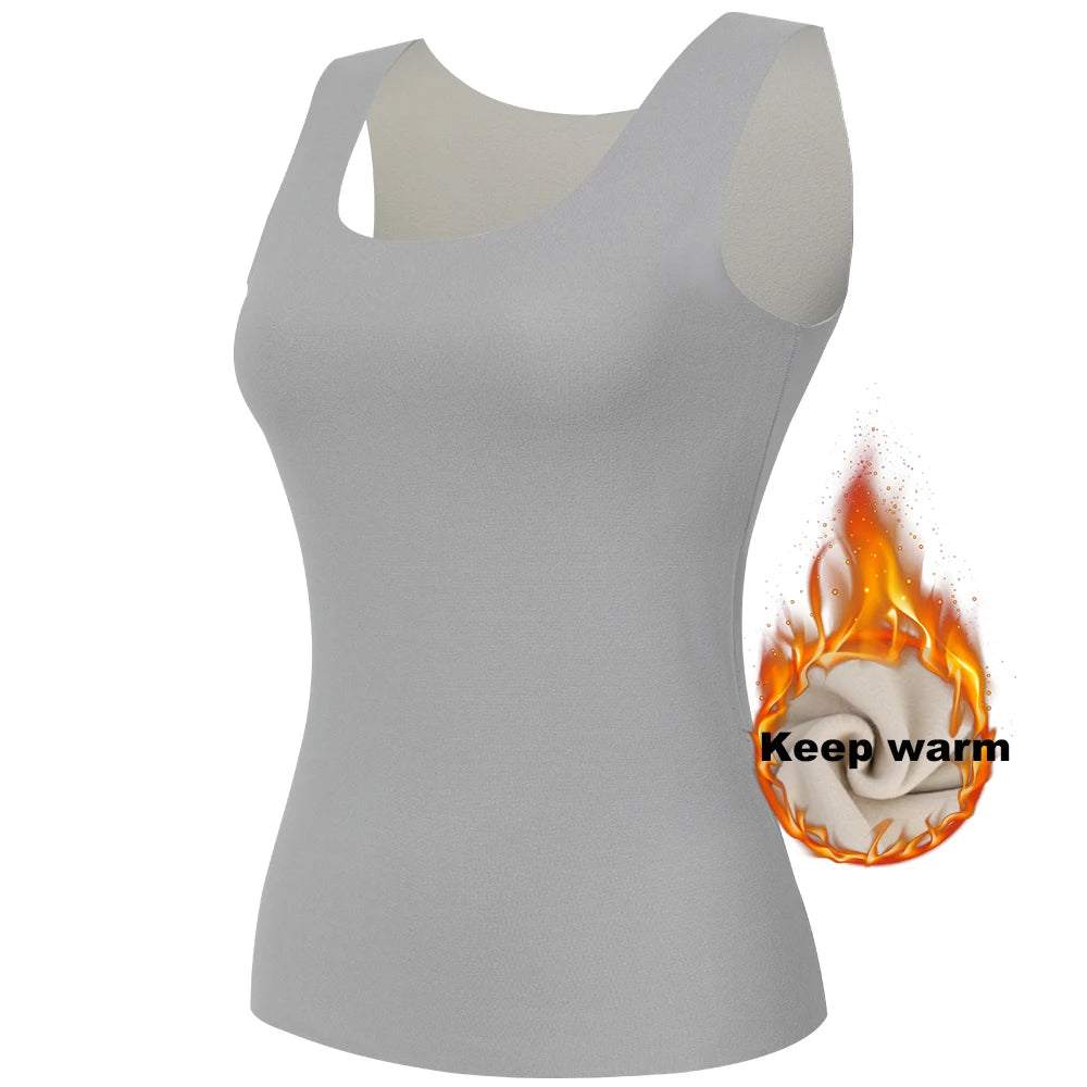 Thermal Tank Top Women's Fleece Lined Thermal Sleeveless Wide Shoulder Straps Warm Undergarment Winter Base Layer Clothing