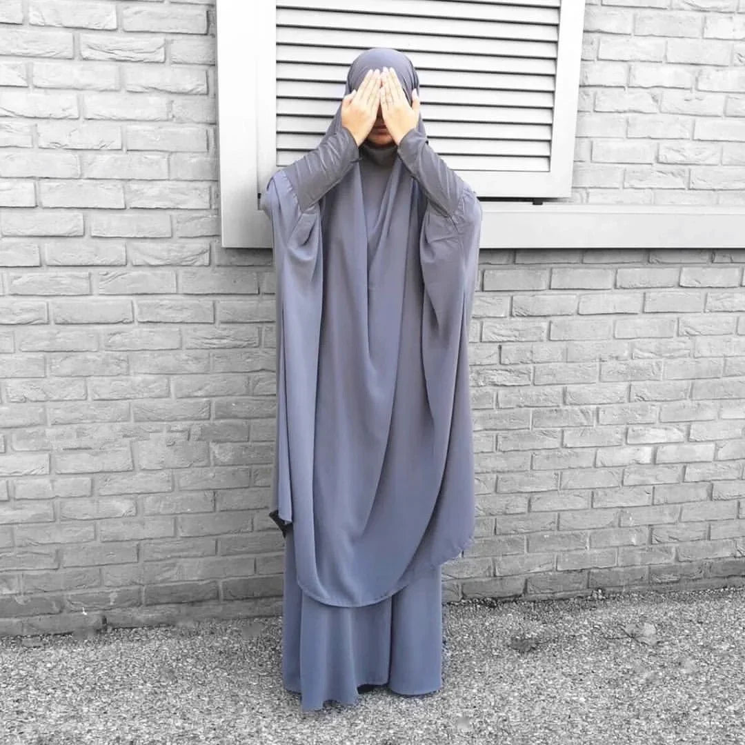 15 Colors Eid Hooded Muslim Dress Set Women Hijab Dress Prayer Garment Islamic Abaya Long Khimar Ramadan Gown Abayas Skirt Suit