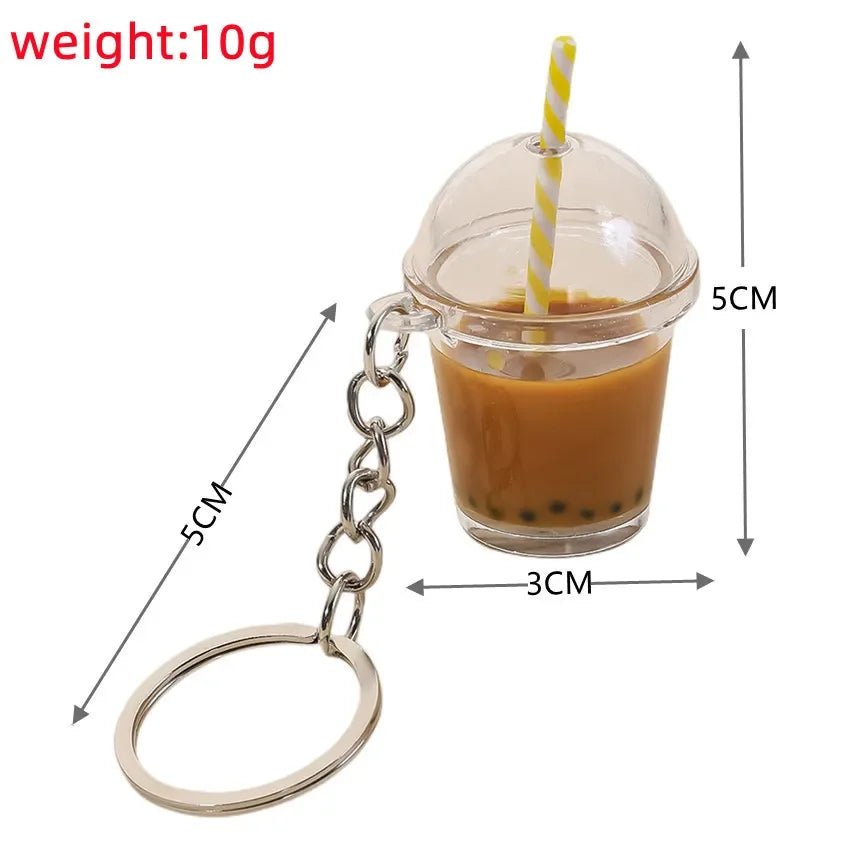 Pearl Milk Tea Cup Keychain Fruit Coffee Cups Shape Cartoon Simulation Pendant Keyring for Women Men Kids Gifts