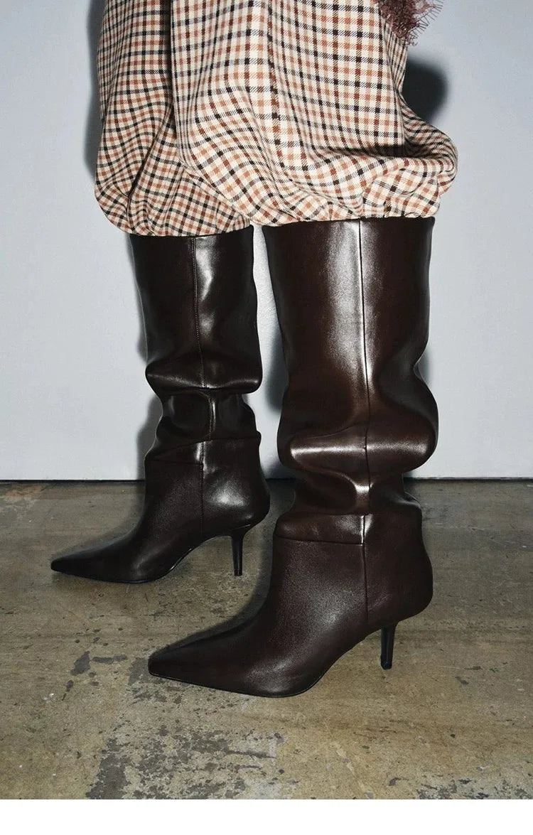 Women's Knee High Boots Stiletto Heel Pointed Toe Sleek Elegant Autumn/Winter Versatile Fashion Footwear Ladies' Mid Boots
