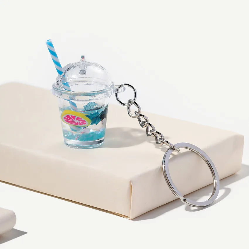 Pearl Milk Tea Cup Keychain Fruit Coffee Cups Shape Cartoon Simulation Pendant Keyring for Women Men Kids Gifts