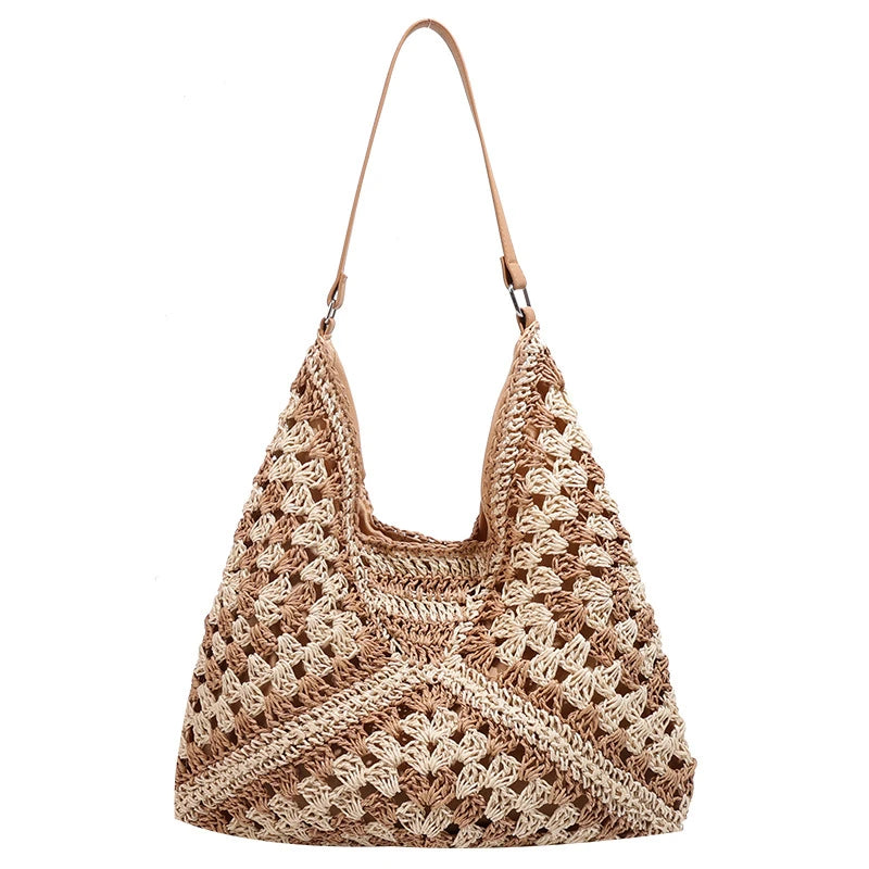 Women Weaving Clutches Top-handle Bag Large  Portable Shoulder Bag Summer Beach Purses Shopper Satchel Female Tote Bags