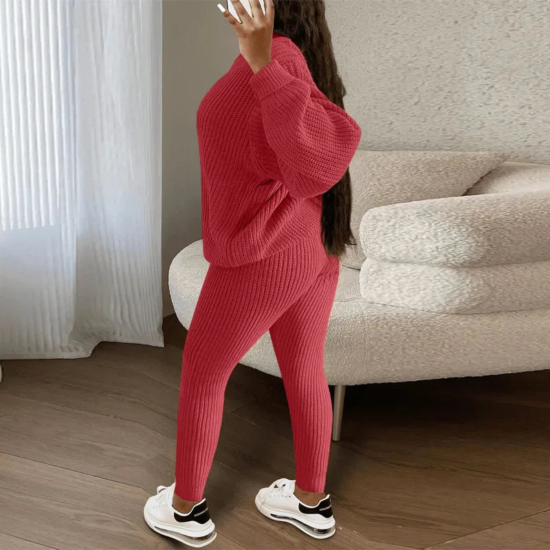 2024 Autumn and Winter Fashion Casual Knitted Suit Trousers Suit Foreign Trade Women's Wool Suit Ensemble Femme 2 Pièces