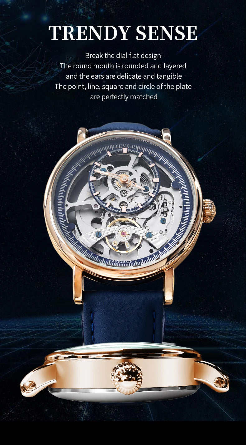 TEVISE New Automatic Watch for Men Mechanical Watch Skeleton Wristwatch Luminous Stainless Steel Top Luxury Watch Waterproof