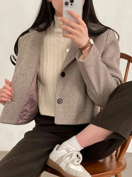 ort Thiened Woolen Coat for Women Winter New Sle Retro Single Button Suit Collar Coat Korean Sle Straight Tube pe