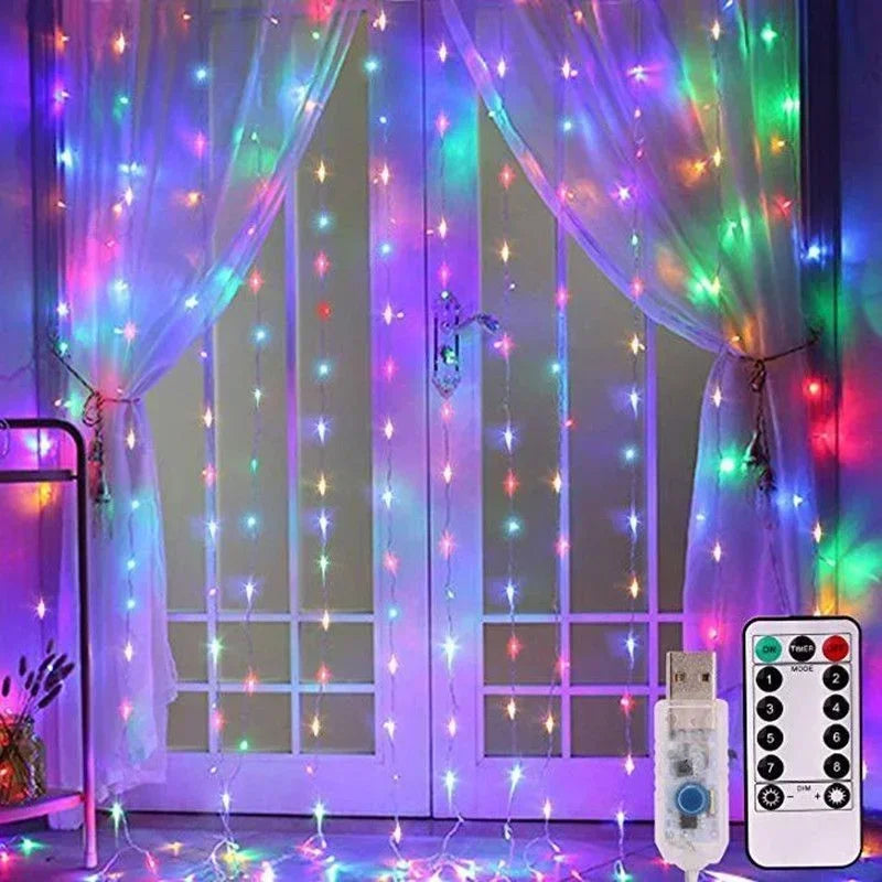 USB Plug Wedding Garland Valentine's Day Ramadan EID Mubarak Decoration for Home Curtain Lights 8 Modes LED Curtain Fairy Light